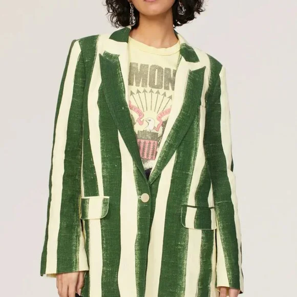 Simon Miller Lennox Jacket in Green Stripe - Picture 2 of 11